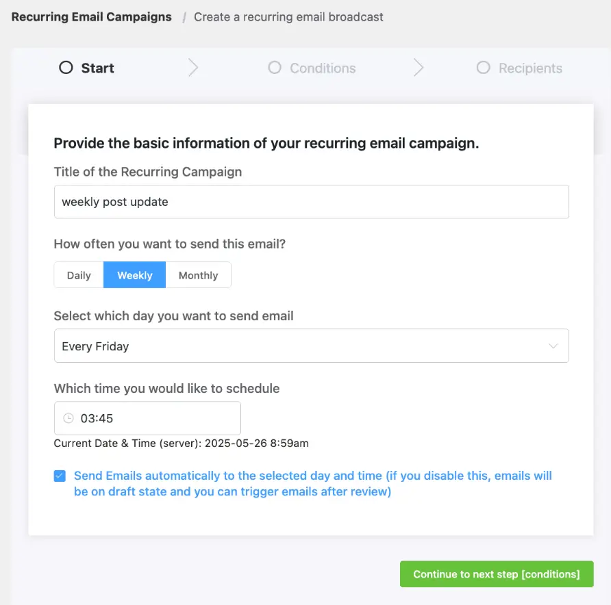 Send Recurring Email Campaign